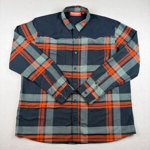 Simms Black's Ford Flannel Mens XL Western Yoke Plaid Shirt Orange Gray